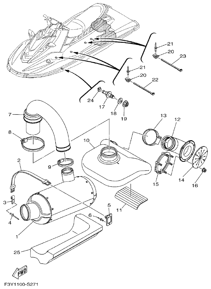 Yamaha EX1050B-S(F3Y36GAB6GA2 EXHAUST 3 parts diagram